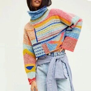 NWT Sincerely‎ Jules Multicolor Patchwork Knit Cropped Sweater XS Cottagecore